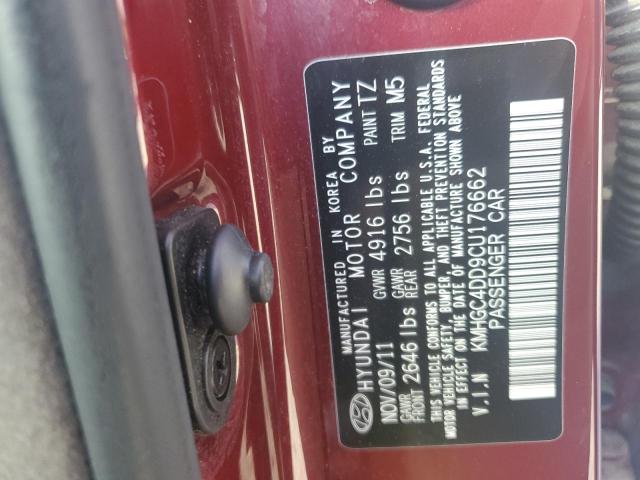 KMHGC4DD9CU176662 - 2012 HYUNDAI GENESIS 3.8L BURGUNDY photo 12