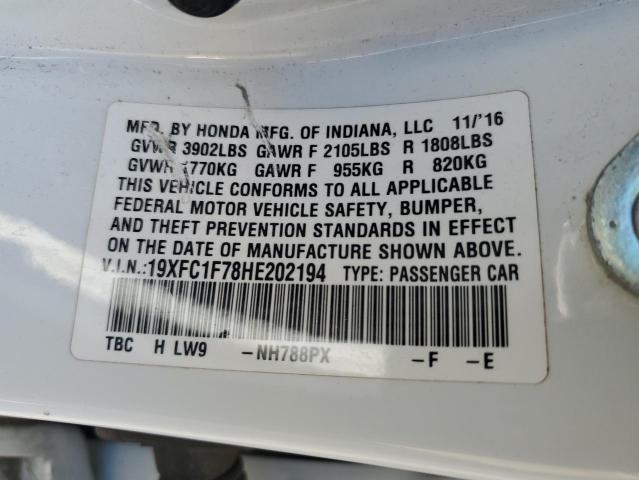 19XFC1F78HE202194 - 2017 HONDA CIVIC EXL 白色 照片 12