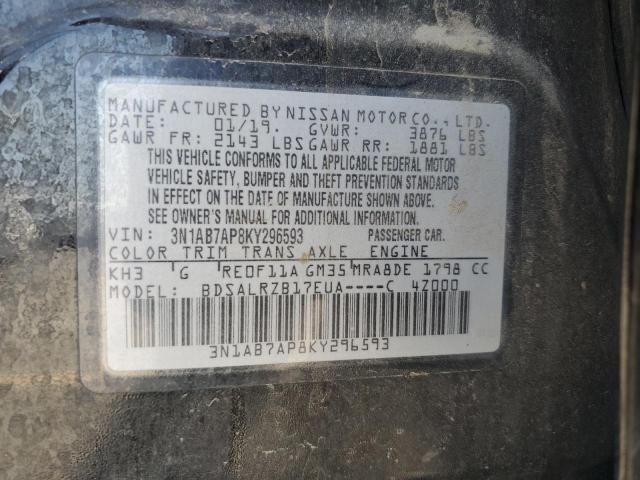 3N1AB7AP8KY296593 - 2019 NISSAN SENTRA S Siyah fotoğraf 12