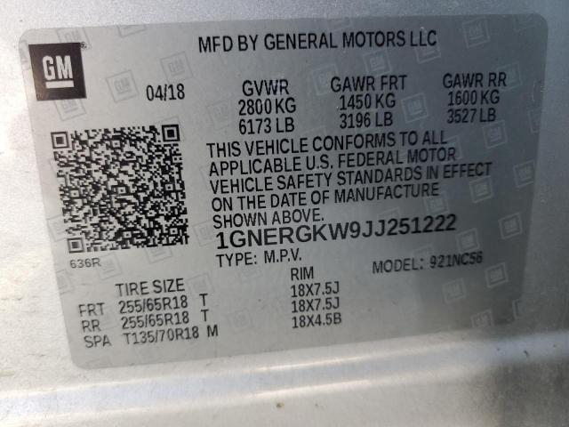 1GNERGKW9JJ251222 - 2018 CHEVROLET TRAVERSE LT Silber Foto 13