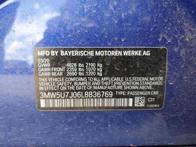 3MW5U7J06L8B36769 - 2020 BMW M340I BLUE photo 12