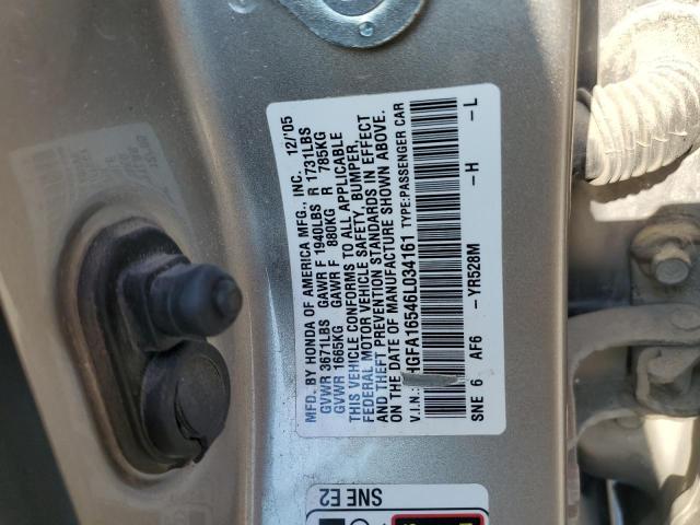1HGFA16546L034161 - 2006 HONDA CIVIC LX SILVER photo 12