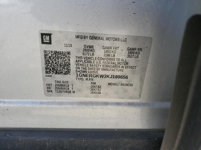 1GNERGKW3KJ189656 - 2019 CHEVROLET TRAVERSE LT ვერცხლისფერი ფოტო 13