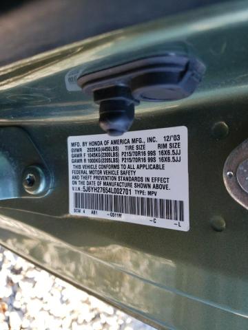 5J6YH27654L002701 - 2004 HONDA ELEMENT EX GREEN photo 13