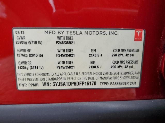 5YJSA1DP6DFP16170 - 2013 TESLA MODEL S Կարմիր լուսանկար 12