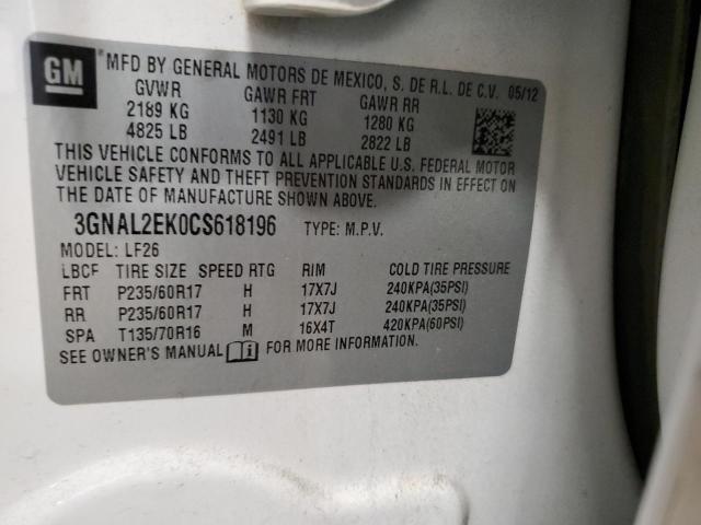 3GNAL2EK0CS618196 - 2012 CHEVROLET CAPTIVA SPORT WHITE photo 13