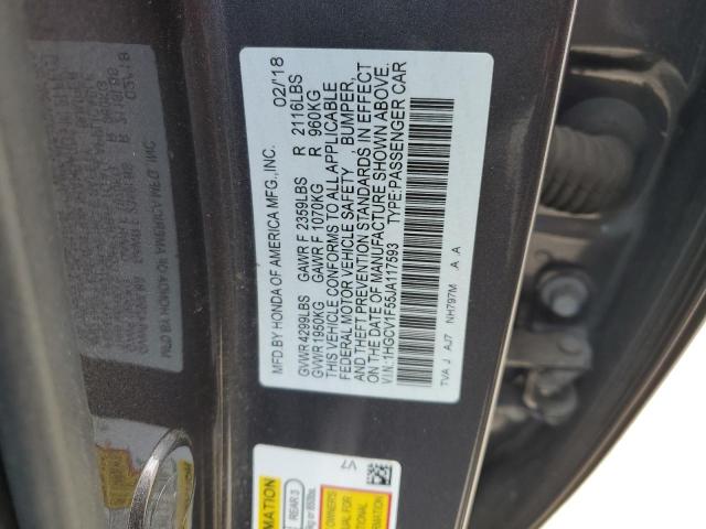1HGCV1F55JA117593 - 2018 HONDA ACCORD EXL GRAY photo 12