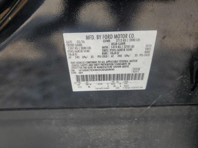 1FM5K7DH0GGD20800 - 2016 FORD EXPLORER XLT BLACK photo 13