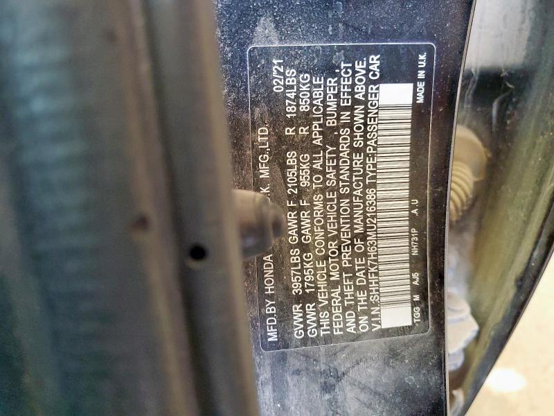 SHHFK7H63MU216386 - 2021 HONDA CIVIC EX BLACK photo 13