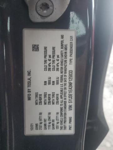 5YJ3E1EA3NF125833 - 2022 TESLA MODEL 3 灰色 照片 12