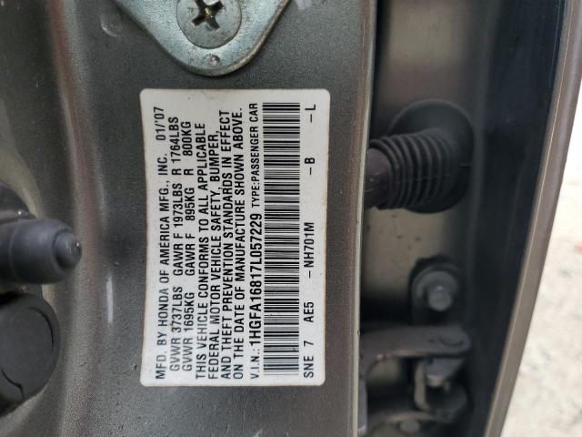 1HGFA16817L057229 - 2007 HONDA CIVIC EX ნაცრისფერი ფოტო 12