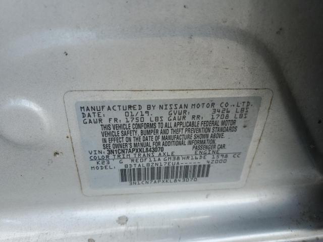 3N1CN7APXKL843070 - 2019 NISSAN VERSA S ვერცხლისფერი ფოტო 12