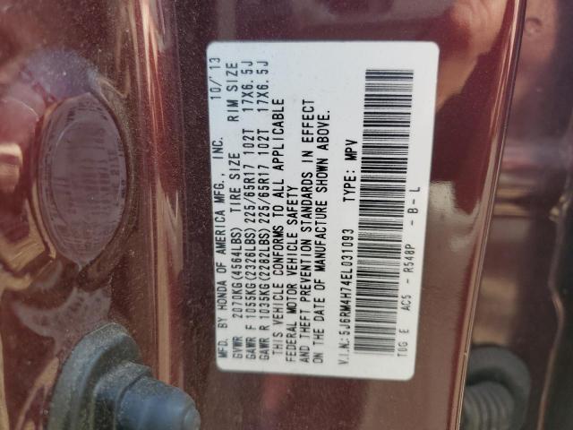 5J6RM4H74EL031093 - 2014 HONDA CR-V EXL Bordeaux Foto 14