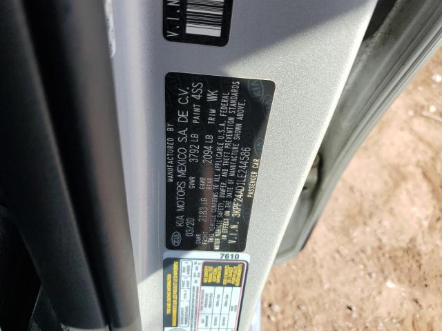3KPF24AD1LE244586 - 2020 KIA FORTE FE GRAY photo 12