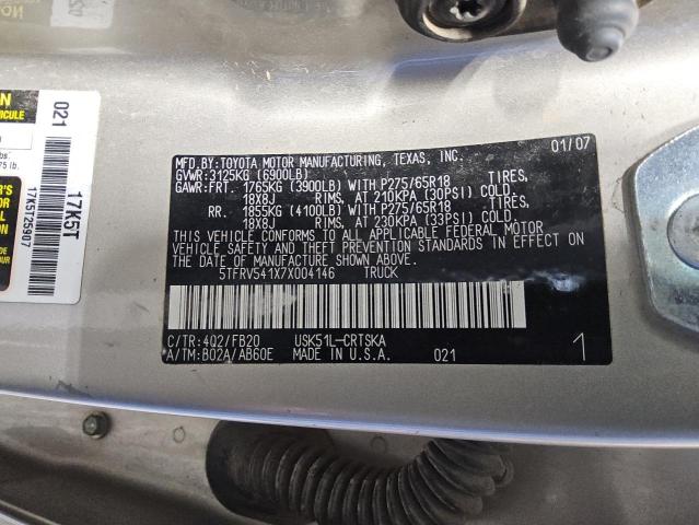 5TFRV541X7X004146 - 2007 TOYOTA TUNDRA DOUBLE CAB SR5 GOLD photo 12