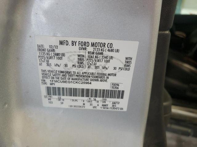 1FMCU9EG1CKC25964 - 2012 FORD ESCAPE LIMITED ვერცხლისფერი ფოტო 13