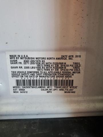 4A4AR3AU9FE031944 - 2015 MITSUBISHI OUTLANDER ES WHITE photo 13