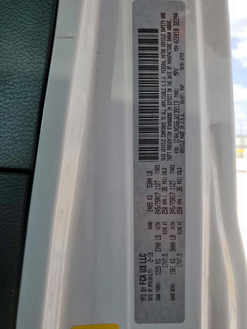 1C4HJXDG6JW139113 - 2018 JEEP WRANGLER U SPORT WHITE photo 13