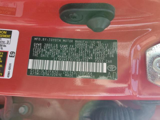 2T1KU4EE6CC882228 - 2012 TOYOTA MATRIX 红色 照片 12