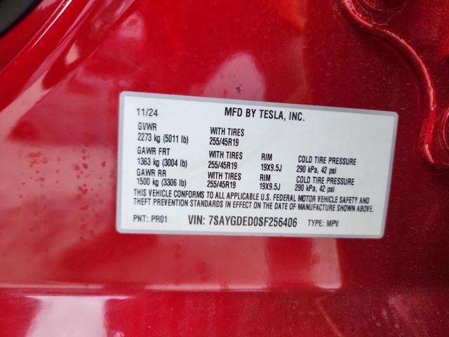 7SAYGDED0SF256406 - 2025 TESLA MODEL Y წითელი ფოტო 12