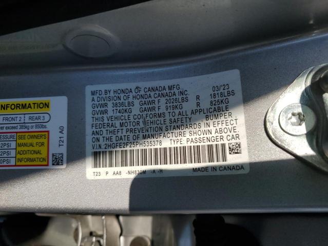 2HGFE2F25PH535378 - 2023 HONDA CIVIC LX 银色 照片 12