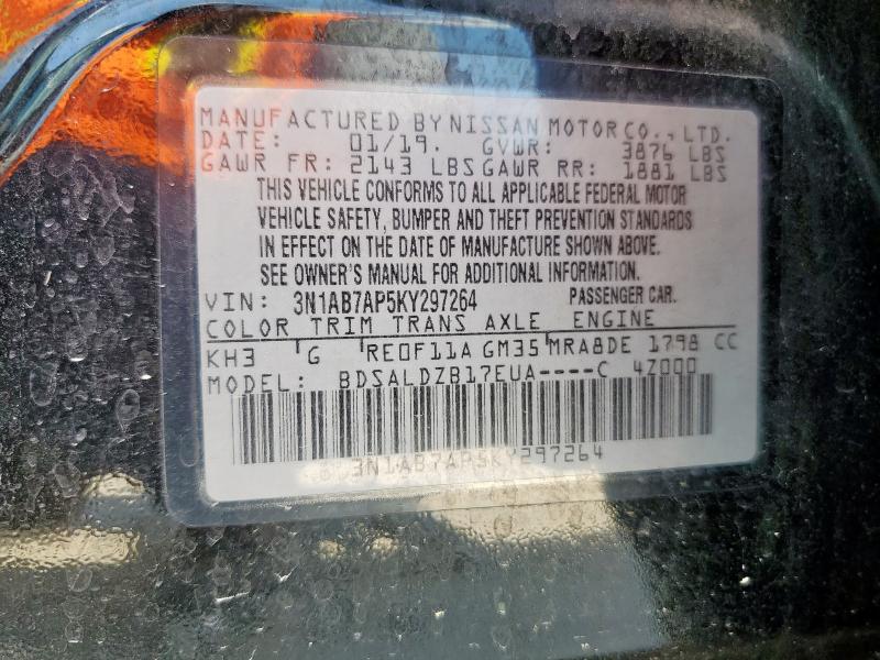 3N1AB7AP5KY297264 - 2019 NISSAN SENTRA S BLACK photo 13