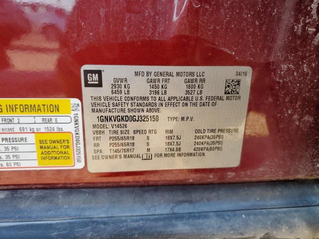 1GNKVGKD0GJ325150 - 2016 CHEVROLET TRAVERSE LT RED photo 13