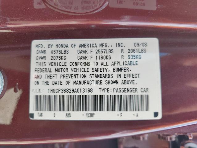 1HGCP36829A013168 - 2009 HONDA ACCORD EXL MAROON photo 12