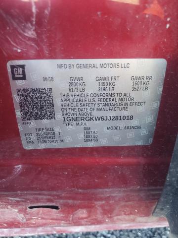 1GNERGKW6JJ281018 - 2018 CHEVROLET TRAVERSE LT Қызыл фото 14