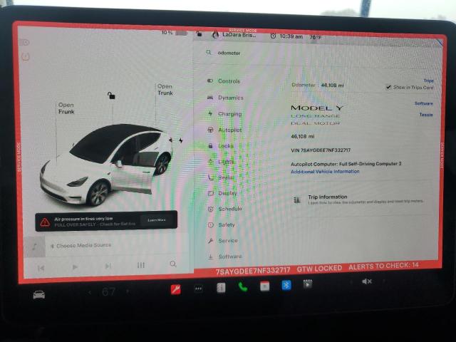 7SAYGDEE7NF332717 - 2022 TESLA MODEL Y WHITE photo 9