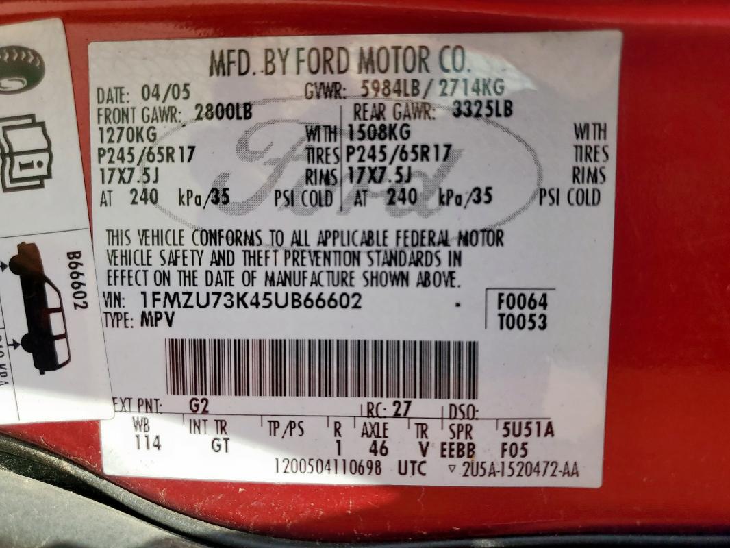 1FMZU73K45UB66602 - 2005 FORD EXPLORER XLT RED photo 13