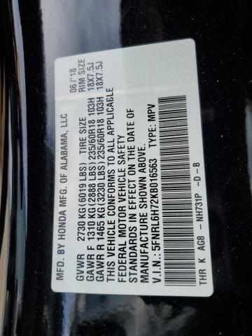 5FNRL6H72KB016563 - 2019 HONDA ODYSSEY EXL BLACK photo 14