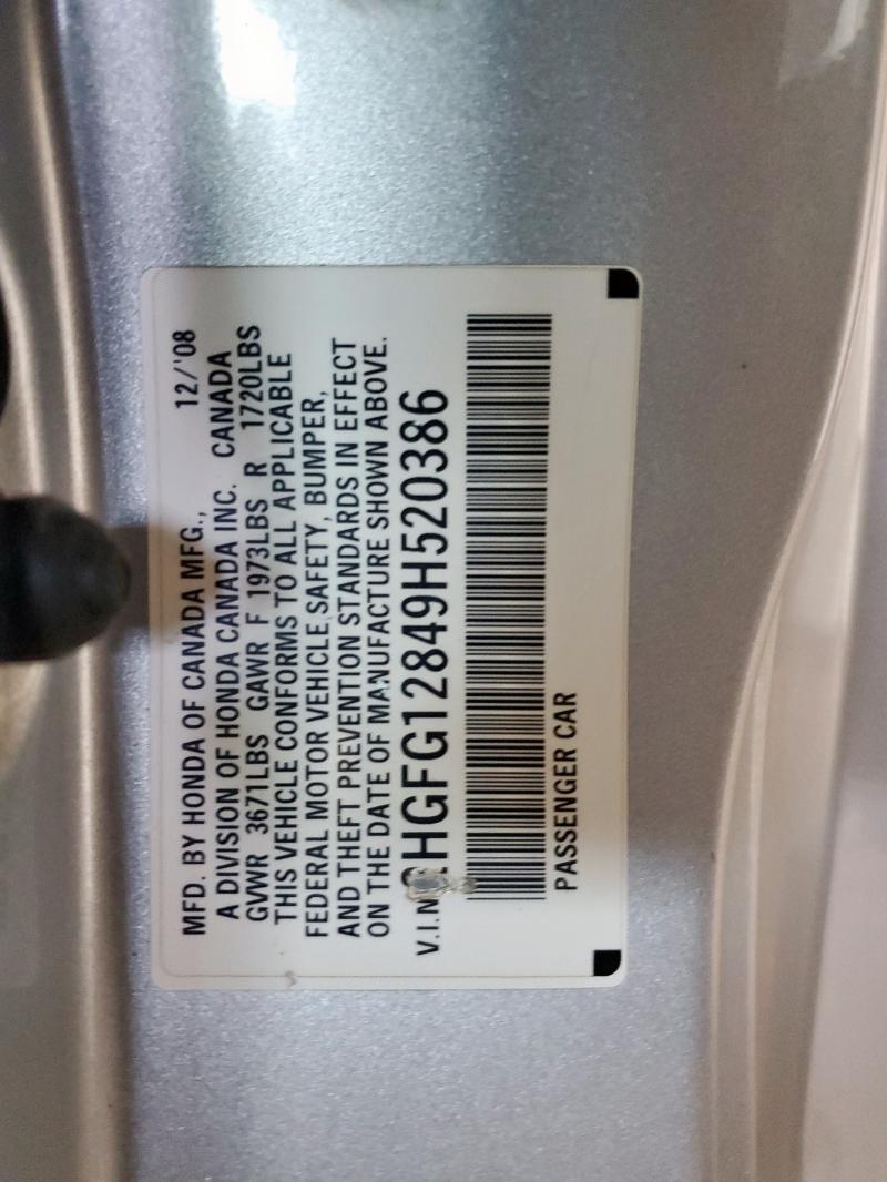 2HGFG12849H520386 - 2009 HONDA CIVIC EX SILVER photo 12