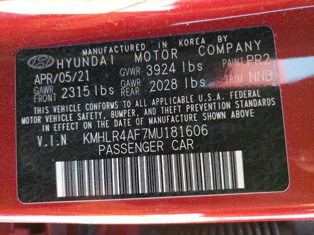 KMHLR4AF7MU181606 - 2021 HYUNDAI ELANTRA N LINE RED photo 12