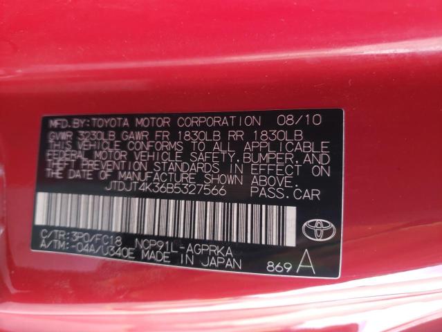 JTDJT4K36B5327566 - 2011 TOYOTA UK RED photo 13