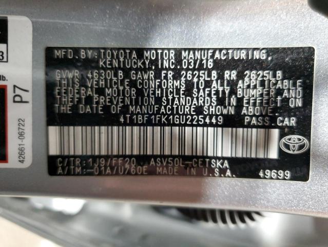 4T1BF1FK1GU225449 - 2016 TOYOTA CAMRY LE SILVER photo 12
