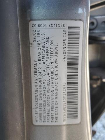 WVWRH63B43P242673 - 2003 VOLKSWAGEN PASSAT GLX Boz foto 12