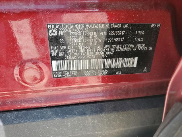 2T3LWRFV6KW015765 - 2019 TOYOTA RAV4 LE Czerwony zdjęcie 14