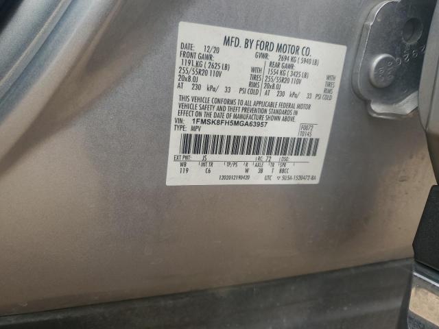 1FMSK8FH5MGA63957 - 2021 FORD EXPLORER LIMITED Argent photo 12