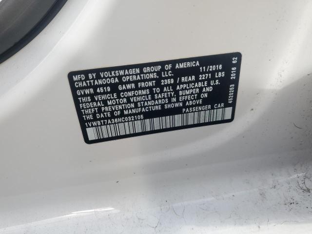 1VWBT7A36HC032105 - 2017 VOLKSWAGEN PASSAT SE WHITE photo 12