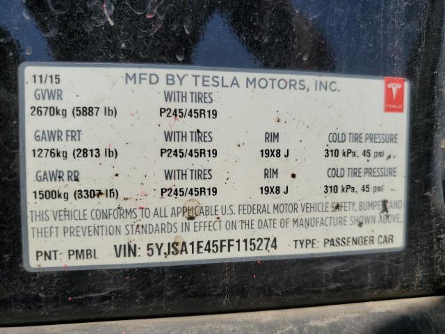 5YJSA1E45FF115274 - 2015 TESLA MODEL S Սև լուսանկար 13