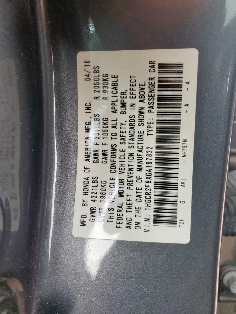 1HGCR2F8XGA187832 - 2016 HONDA ACCORD EXL 灰色 照片 12