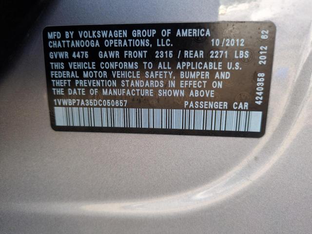1VWBP7A35DC050657 - 2013 VOLKSWAGEN PASSAT SE Gümüş foto 12