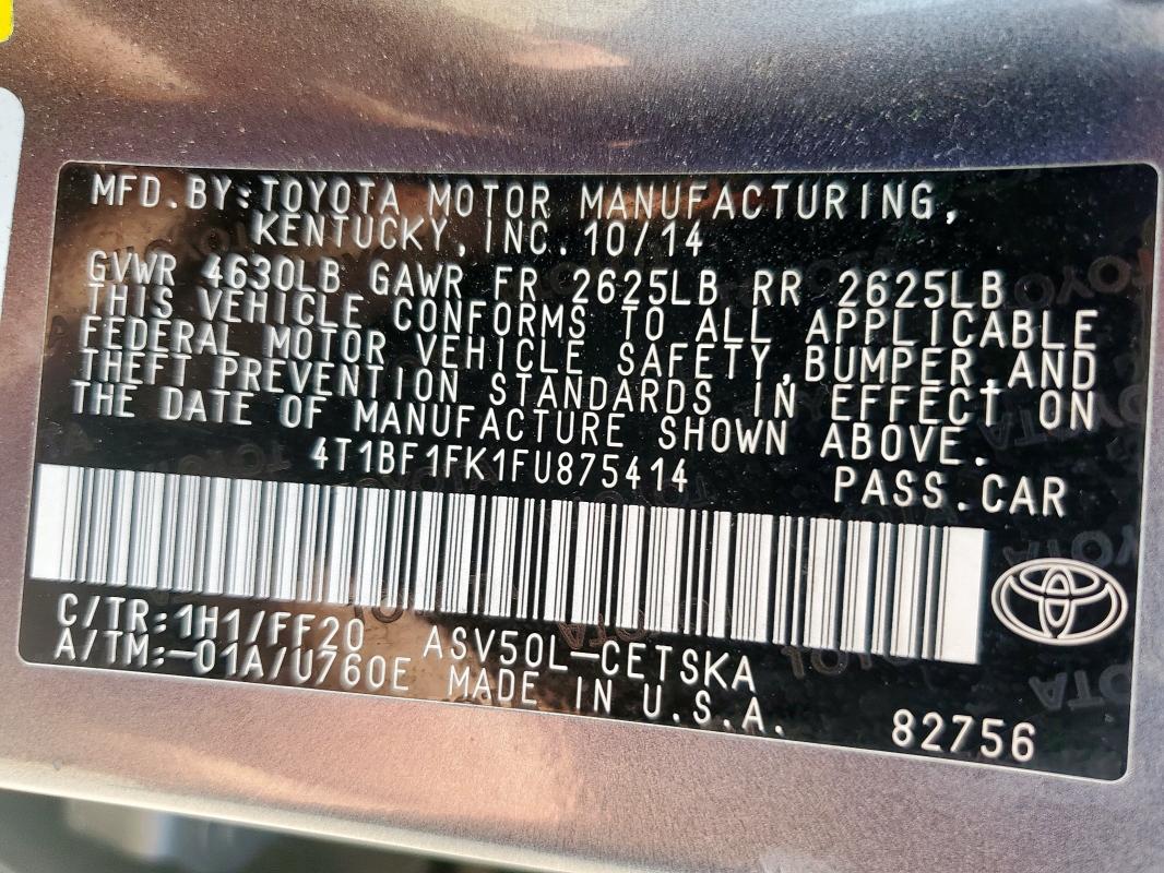 4T1BF1FK1FU875414 - 2015 TOYOTA CAMRY LE GRAY photo 12