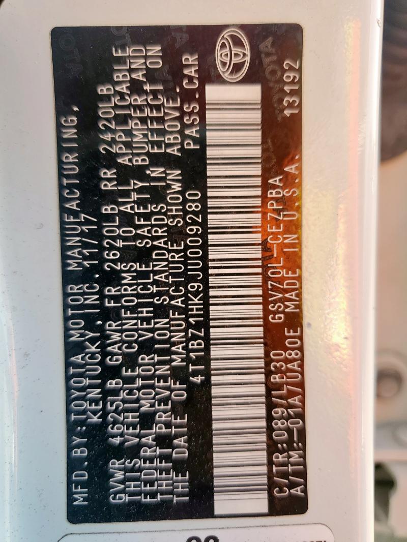 4T1BZ1HK9JU009280 - 2018 TOYOTA CAMRY XSE 白色 照片 14