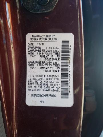 JN8AR05Y3XW328016 - 1999 NISSAN PATHFINDER LE 勃艮第红 照片 12
