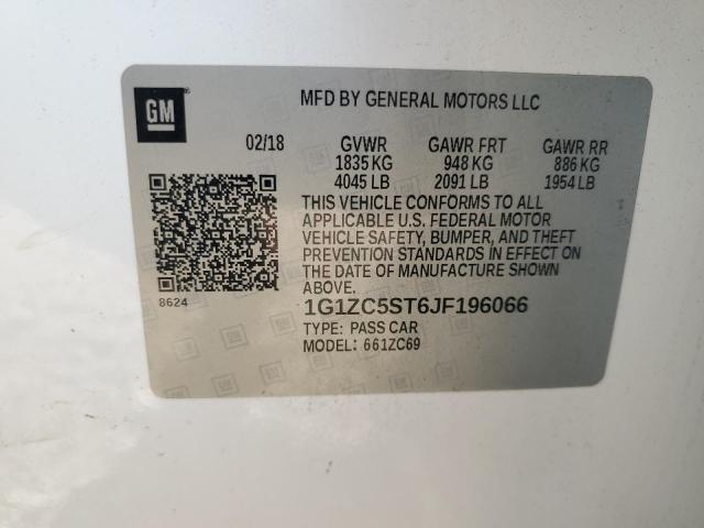 1G1ZC5ST6JF196066 - 2018 CHEVROLET MALIBU LS Ақ фото 12