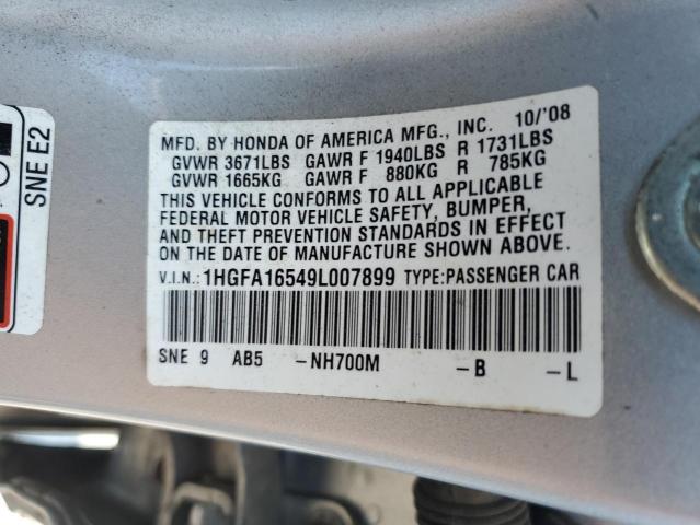 1HGFA16549L007899 - 2009 HONDA CIVIC LX Plata foto 12