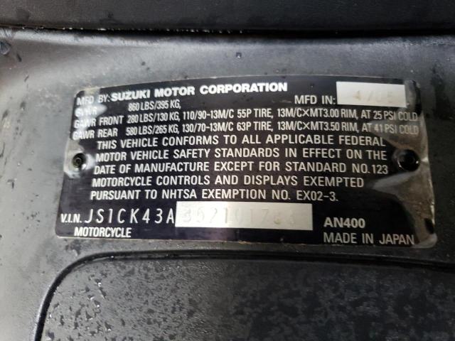 JS1CK43A352101784 - 2005 SUZUKI AN400 K3 BLUE photo 10