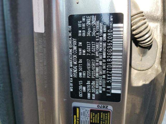 5XYZTDLB2GG362080 - 2016 HYUNDAI SANTA FE S GRAY photo 13